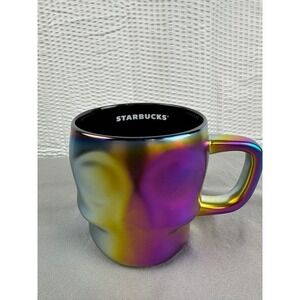 NWT Starbucks SKULL Coffee Cup Mug Rainbow Oil Slick Cup 2023 Halloween Goth